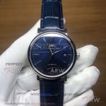 Perfect Replica RSS IWC Portofino Stainless Steel Case D-Blue Face Leather Strap 40mm Men's Watch 